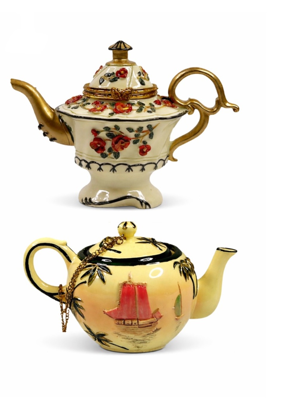 2 Vintage Nini Mini Trinket Teapots Set England & Japan Canterbury & Tranquility